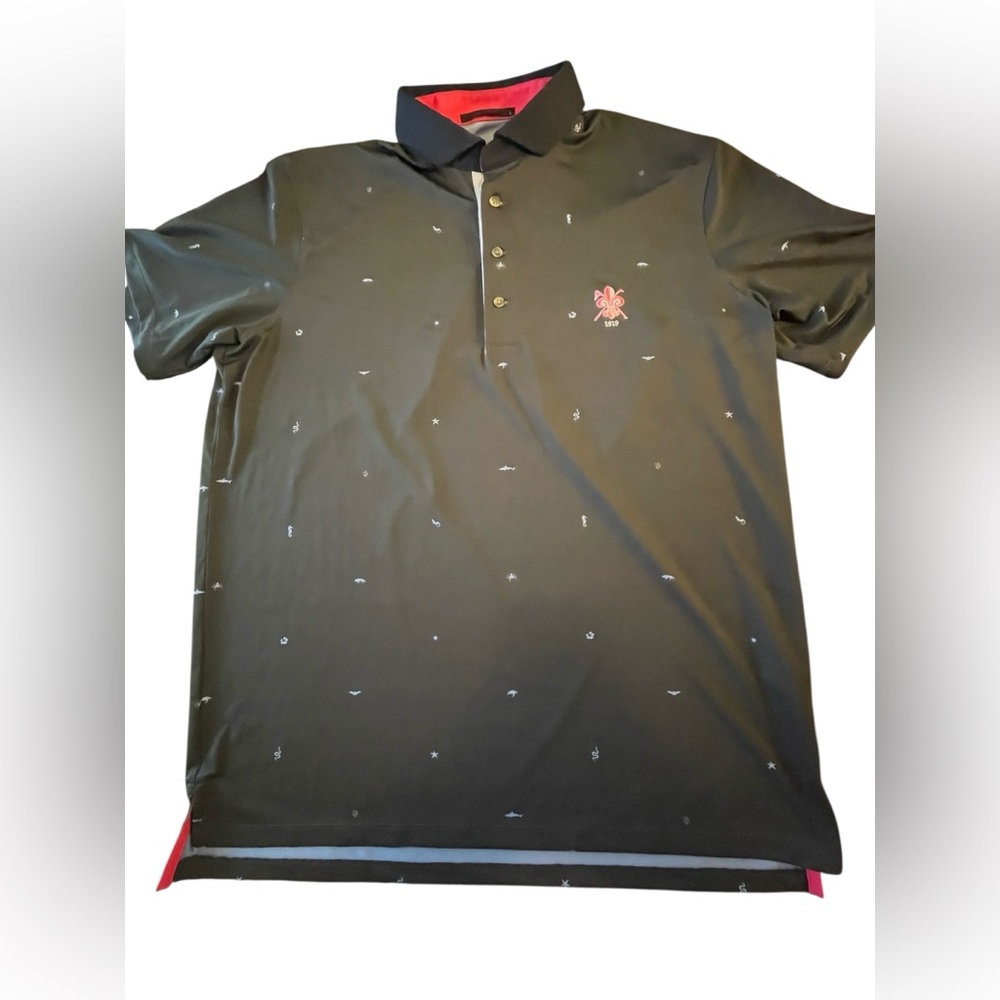 Greyson Black Polo Shirt with Subtle Pattern Mens Large